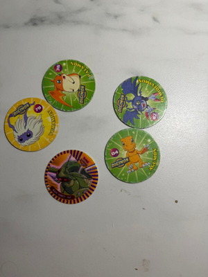 Digimon collectible vintage Tazos, 5 pieces, like new