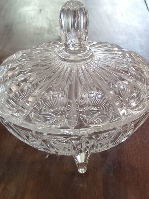 Vintage pressed clear crystal glass candy dish