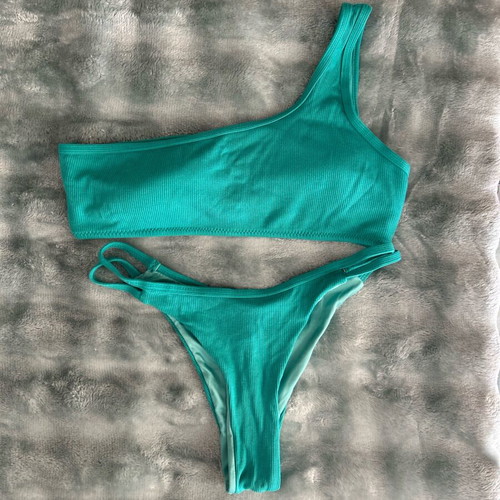 One-shoulder bikini like new, turquoise, size S