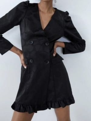 Zara mini dress Dot Tuxedo satin texture, size M, like new