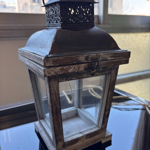 Decorative lanterns like new, set of two, wood and metal