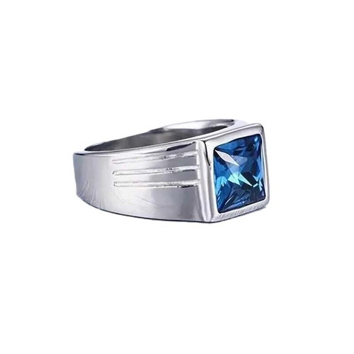 Men's ring with square blue zircon new, stainless steel 201
