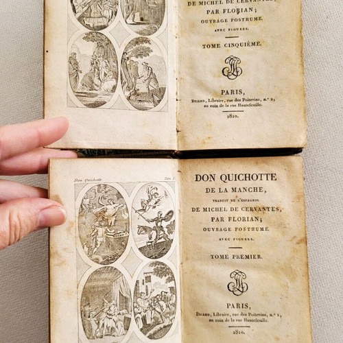 Don Quichotte antique French edition 1810, used set volumes 1,2,5,6
