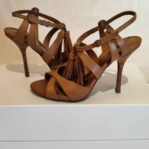 Leather women's high-heeled sandals size 39, brown
