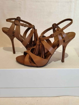 Leather women's high-heeled sandals size 39, brown