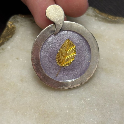 Silver pendant s950 used with enamel and 24K gold leaf