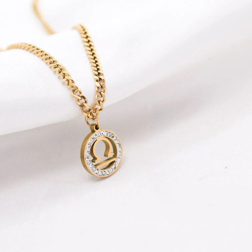 Libra necklace gold plated steel with clear zirconia new