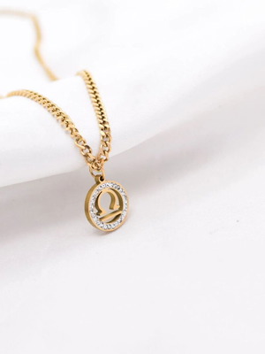 Libra necklace gold plated steel with clear zirconia new