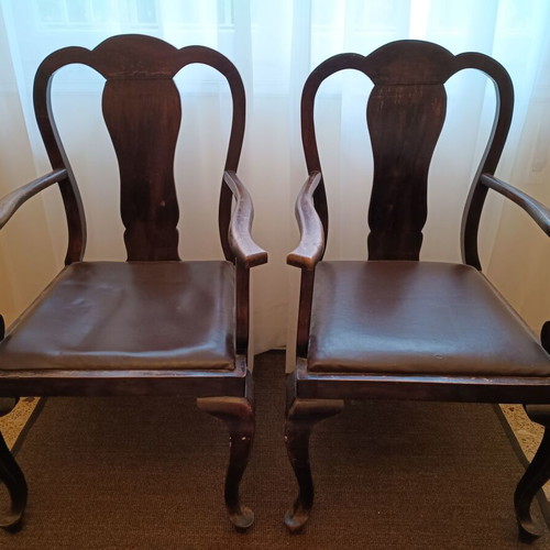 Queen Anne armchairs used, set of 2, wooden