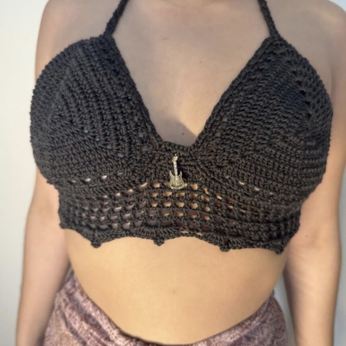 Handmade crochet top brown new, knitted with yarn