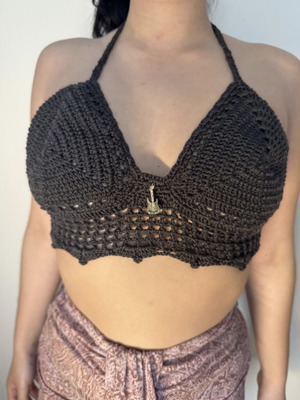 Handmade crochet top brown new, knitted with yarn