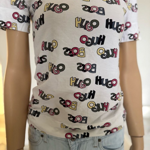 Hugo Boss white cotton top S like new with multicolor logo