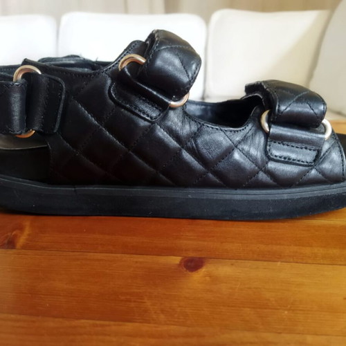 Alohas hook loop black quilted velcro sandals size 39.5 new