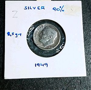 Ασημένιο ΗΠΑ 1 dime 1949