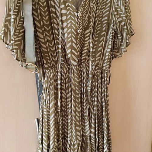 Passager autumn dress with leather belt, green