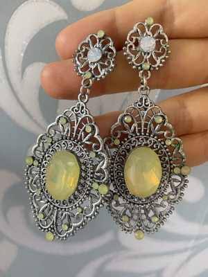 Boho earrings like new, silver with mint iridescent stones