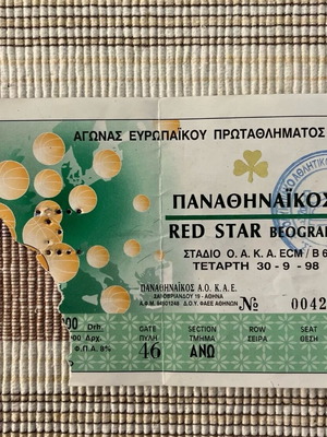 Basketball ticket Panathinaikos Red Star used 1998