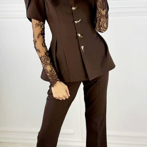 Club brown set new, blazer with lace sleeves and pants XL 42