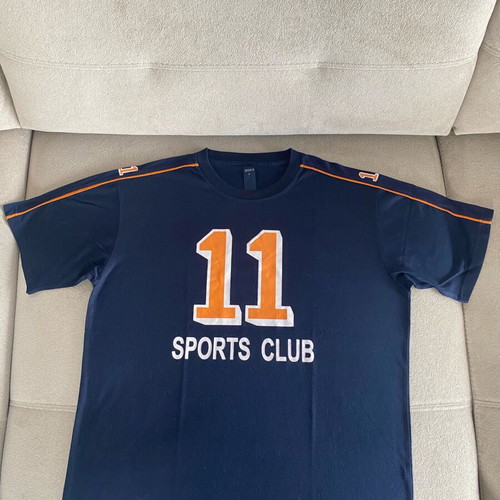 Men's sports T-shirt used, size XL, blue with orange print