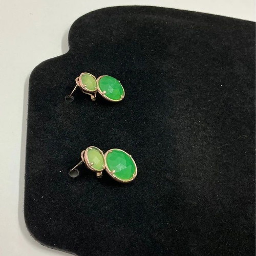 Green stud earrings with two shiny stones
