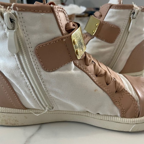 Sneakers BSB No39 used, white and nude, suede and leather