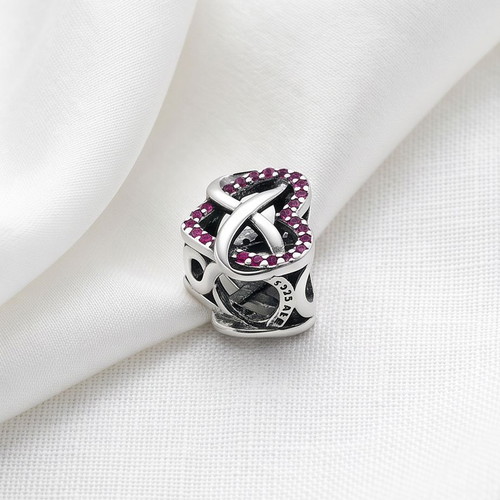 Pandora Infinity Family Red Heart Charm new, silver with red stones