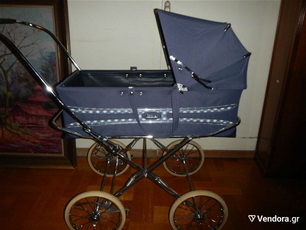  karotsi pediko "Marmet" Vintage se aristi katastasi (chrisimopiimeno) -  <Vintage English Marmet Pram Navy Blue Baby Stroller Carriage>