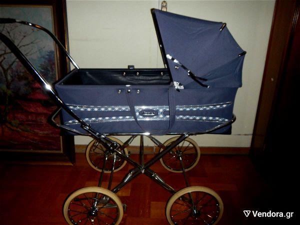 karotsi pediko "Marmet" Vintage se aristi katastasi (chrisimopiimeno) -  <Vintage English Marmet Pram Navy Blue Baby Stroller Carriage>
