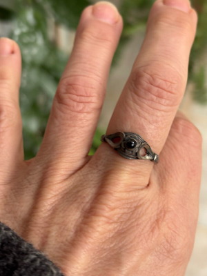 Silver ring with black semi-precious stone size 6, like new