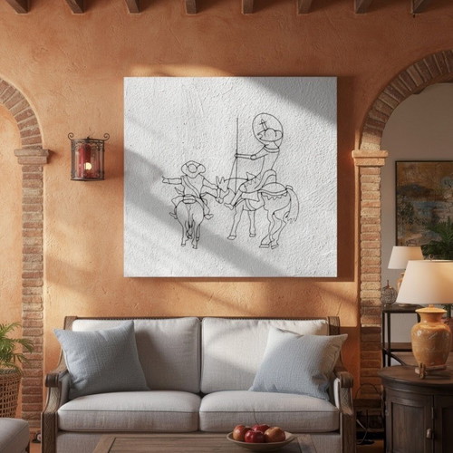 Wall decor wire art Don Quixote with kiln finish 1m x 1.10m