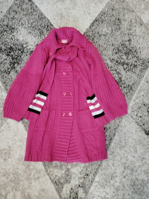 Girls' cyclamen cardigan with scarf, like new, size 5-6 years