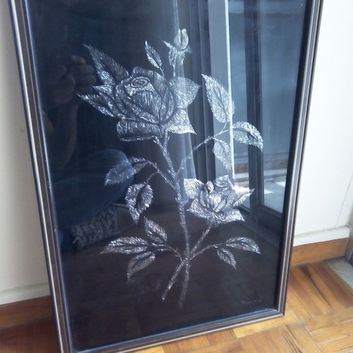 Flower painting with silver thread used