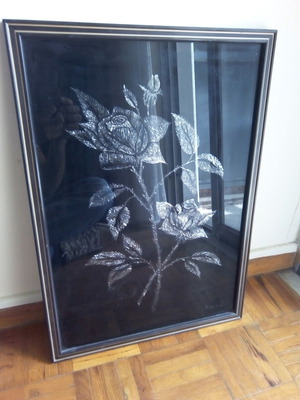 Flower painting with silver thread used