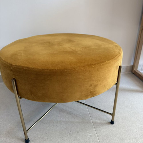 JYSK PADBORG pouf, mustard velvet with gold metal base