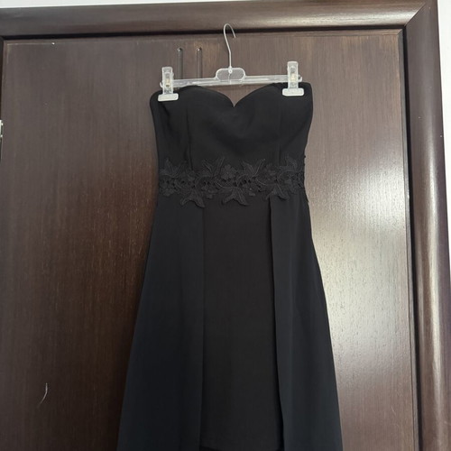 Black Strapless High-Low Dress with Chiffon Train like new