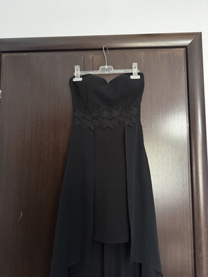 Black Strapless High-Low Dress with Chiffon Train like new