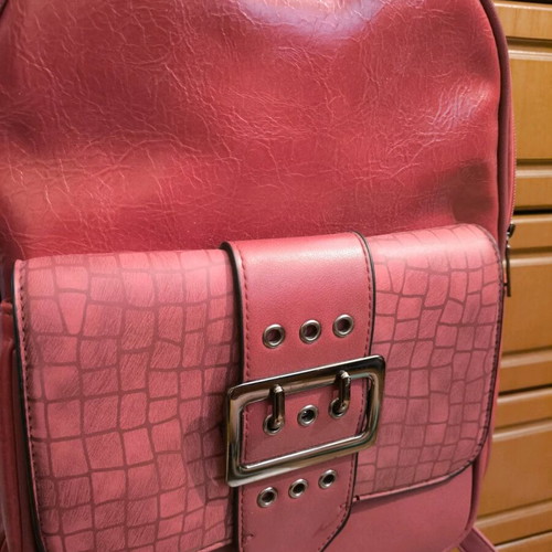 Doca leather backpack used, red with silver details