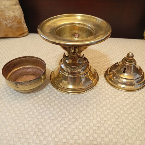 Bronze incense burner used, small mangali with decorative lid