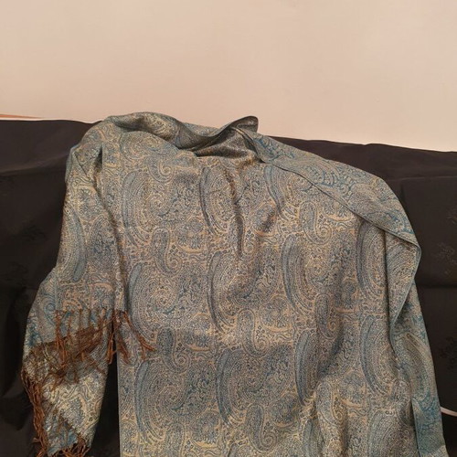 Scarf used, blue and gold, 70 x 190cm