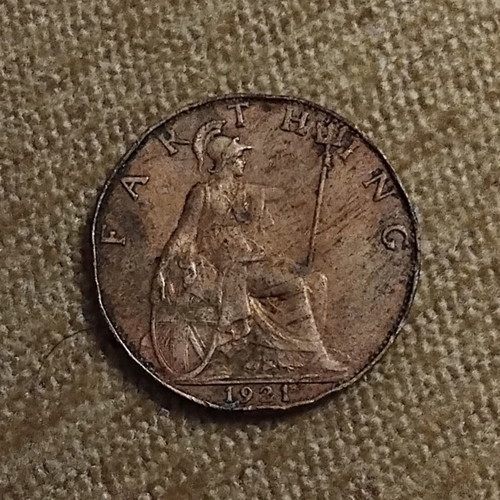United Kingdom 1 Farthing 1921 George V coin used, rare