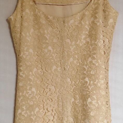Anna Sereti Collection mini dress with yellow-beige lace, size 48