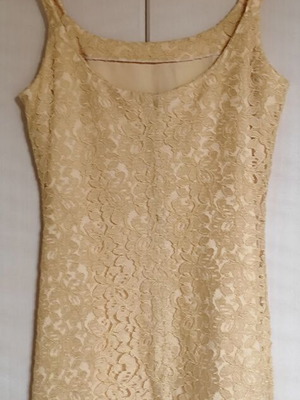 Anna Sereti Collection mini dress with yellow-beige lace, size 48