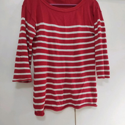 Mariniere used red white Small thin knitted striped sleeve 3/4