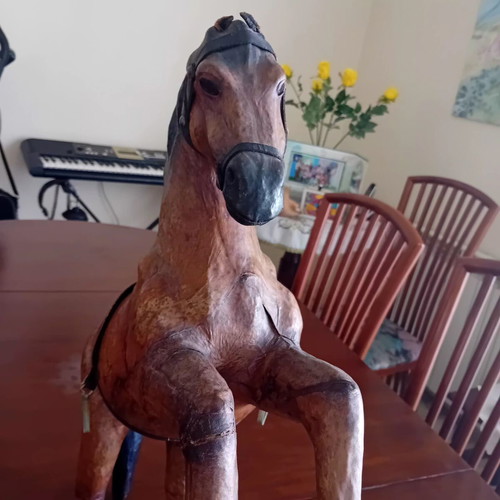 Decorative horse vintage wood and leather used, height 55cm