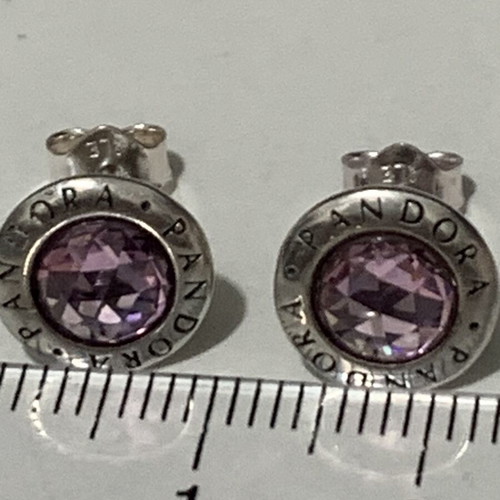 Pandora silver earrings with pink stone like new