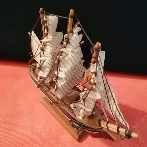 Wooden handmade vintage ship like new, decorative sailing ship