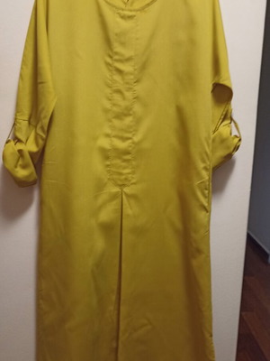 Maxi dress yellow mustard size M like new, cotton, long sleeves