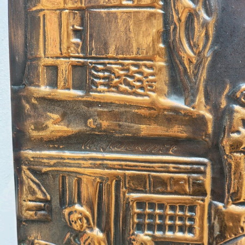 Vintage copper handmade relief wall art used