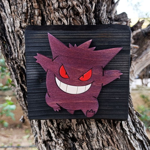 Handmade wooden Gengar decoration, Pokémon, 15x15 cm