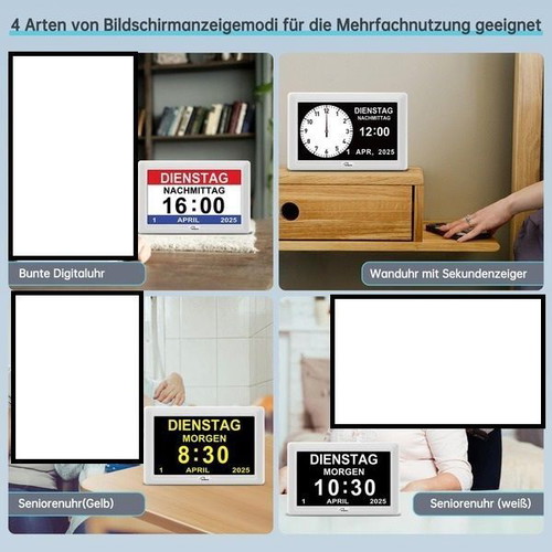 WallarGe 7-inch digital calendar clock for adults with 20 alarms and reminders